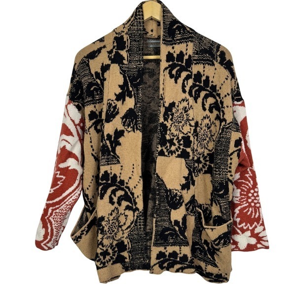 Anthropologie Lola Cocoon Cardigan‎ Contrast Floral Sweater Size XS/S - Picture 2 of 13